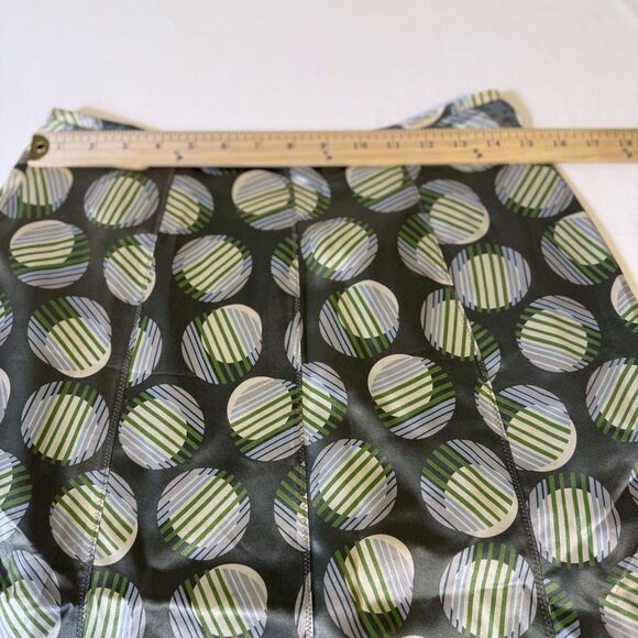 Amanda Smith Green Circle Dot 100% Silk Career A-Line Side Zip Skirt Size 8 - Picture 3 of 10